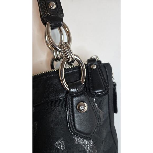 Coach Sig Kristin Metallic Zip Bag Tote Shoulder Bag Black/Silver 18286 - Picture 7 of 15